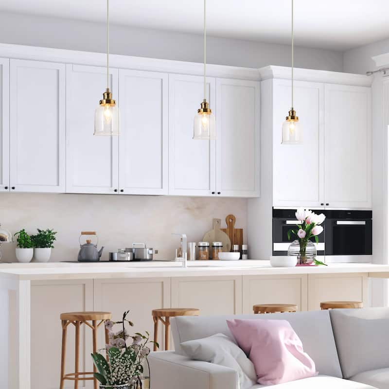 Modern Pendants Brass Gold Seeded Glass Island Lights Hanging Ceiling Light - D 4.5"x H 68"