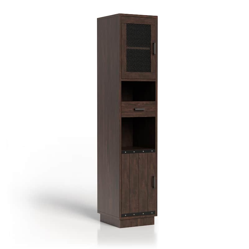 Hury Farmhouse Walnut Multi-Storage TV Tower by Furniture of America