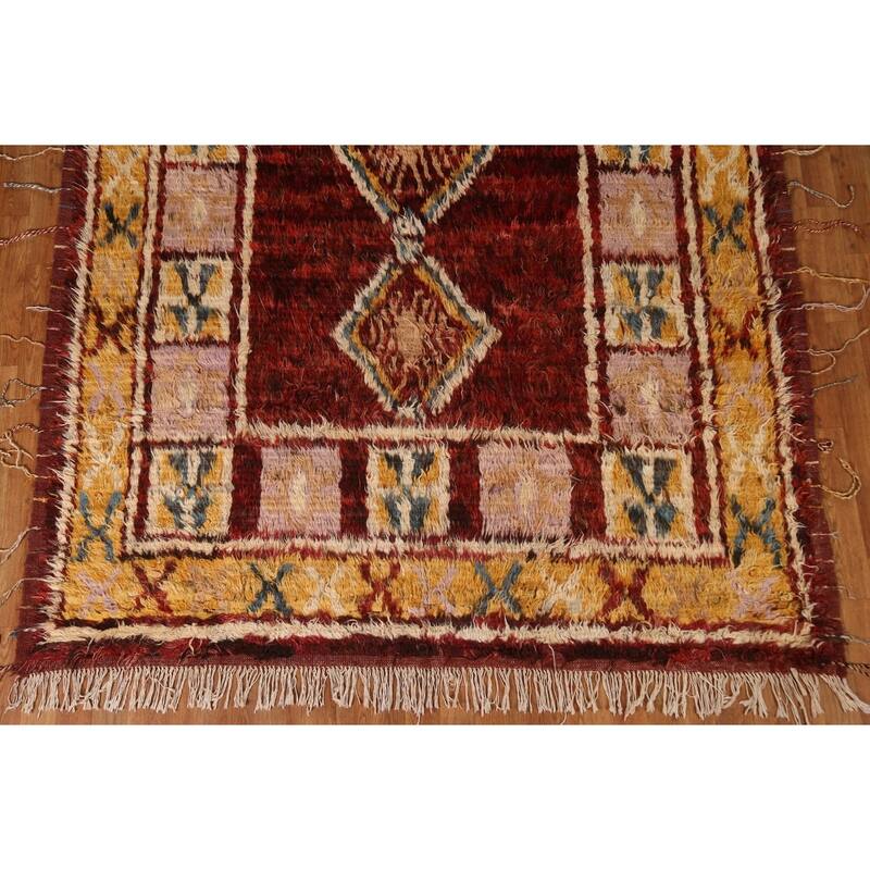 Hand Knotted Oriental 100% Wool Carpet Modern Tribal Red Moroccan Area Rug - 9' 7'' X 6' 8''