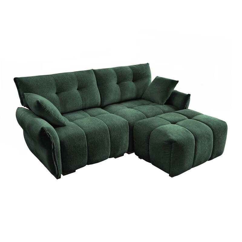 Modern Chenille Fabric 2-Seater Sofa with Ottoman