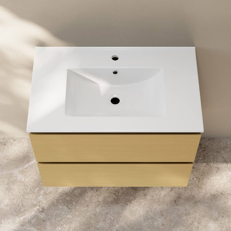 Liberte 30" Wall-Mounted Bathroom Vanity In Natural Oak With Sink Top - 30