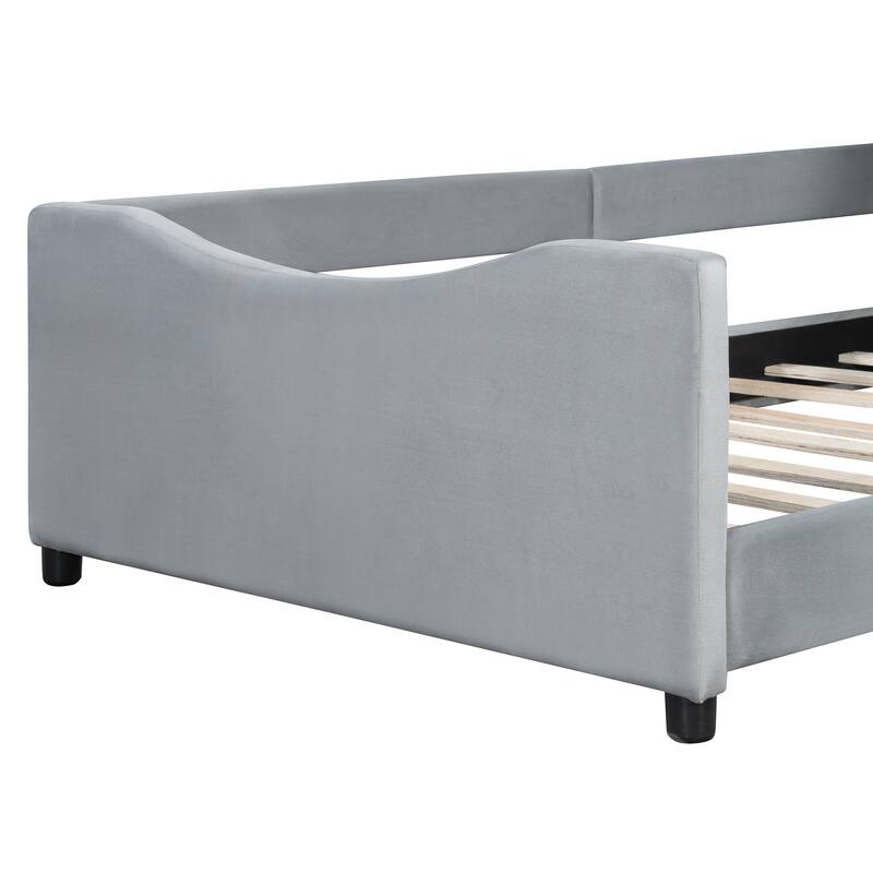 Twin Size Upholstered Daybed with Rabbit Ear Shaped Headboard for Home Office