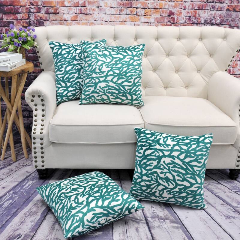 Christmas Holiday Gift Pillow Shells 4 pc Set, NO INSERT - 20" x 20" - Coral-Dark Teal