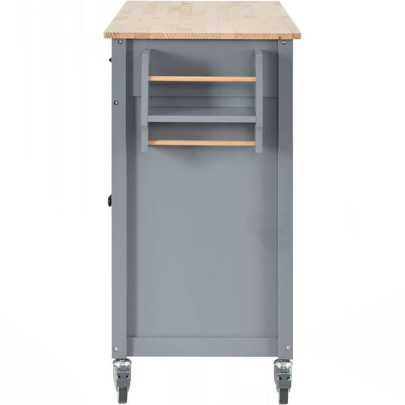 Kitchen Island Cart with Solid Wood Top and Locking Wheels