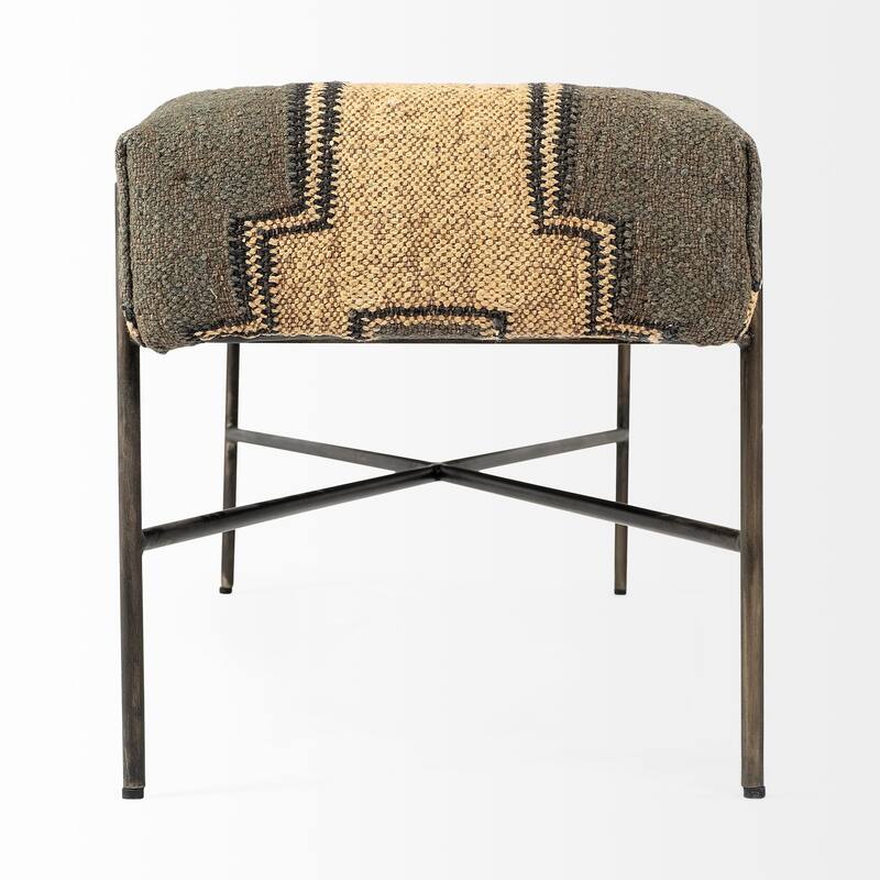Avery I Olive & Beige Upholstered Patterned Seat Accent Bench - 55"W x 17"D x 18"H
