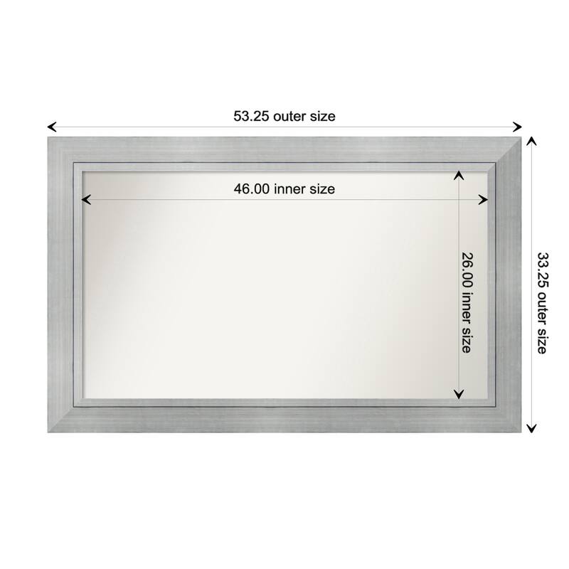 Romano Silver Framed Non-Beveled Custom Wall Mirror, Bathroom Vanity Mirror - Outer Size: 53.25 x 33.25
