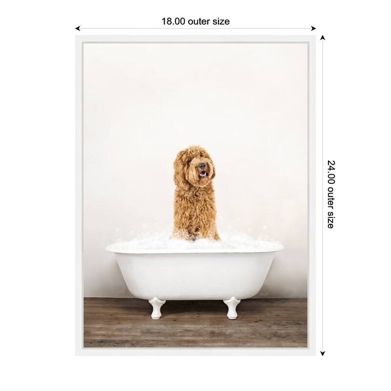 Kate and Laurel Sylvie Golden Labradoodle in Rustic Bath Style Framed Canvas by Amy Peterson