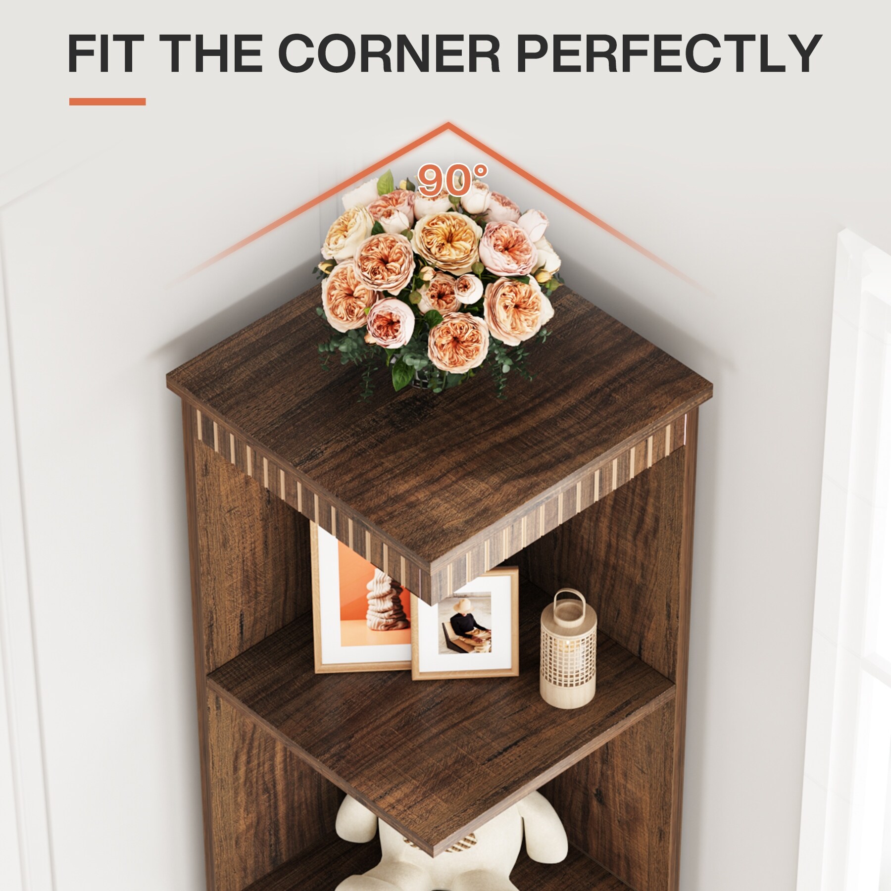 70.87-inch Narrow Corner Bookcase, 5-tier Industrial Bookshelf