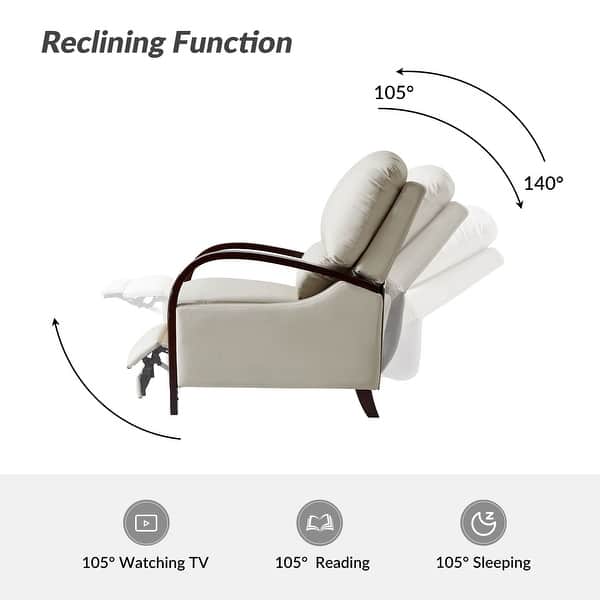dimension image slide 12 of 14, Alex Mid-century Modern Genuine Leather Manual Recliner with Wooden Curved Arms