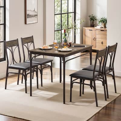 VECELO Modern 3/5-piece Dining Set Tempered Glass Top and Wood Top, Steel Dining Table and Chair Set of 2/4