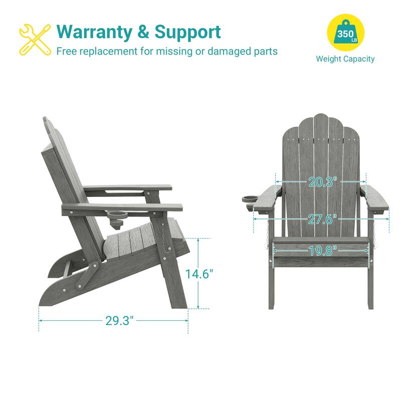 Foldable HDPE Adirondack Chair All-Weather W/ Cup Holder