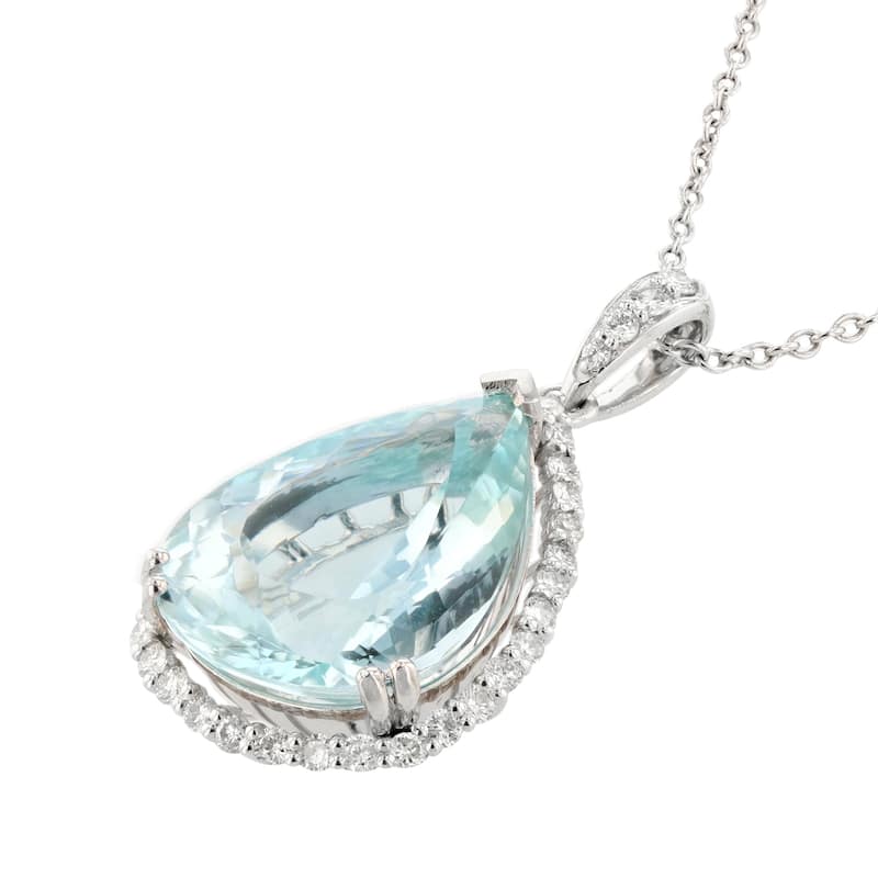 Auriya Platinum 9ct Aquamarine and 1/2ct Diamond Halo Necklace - GIA-Certified - White