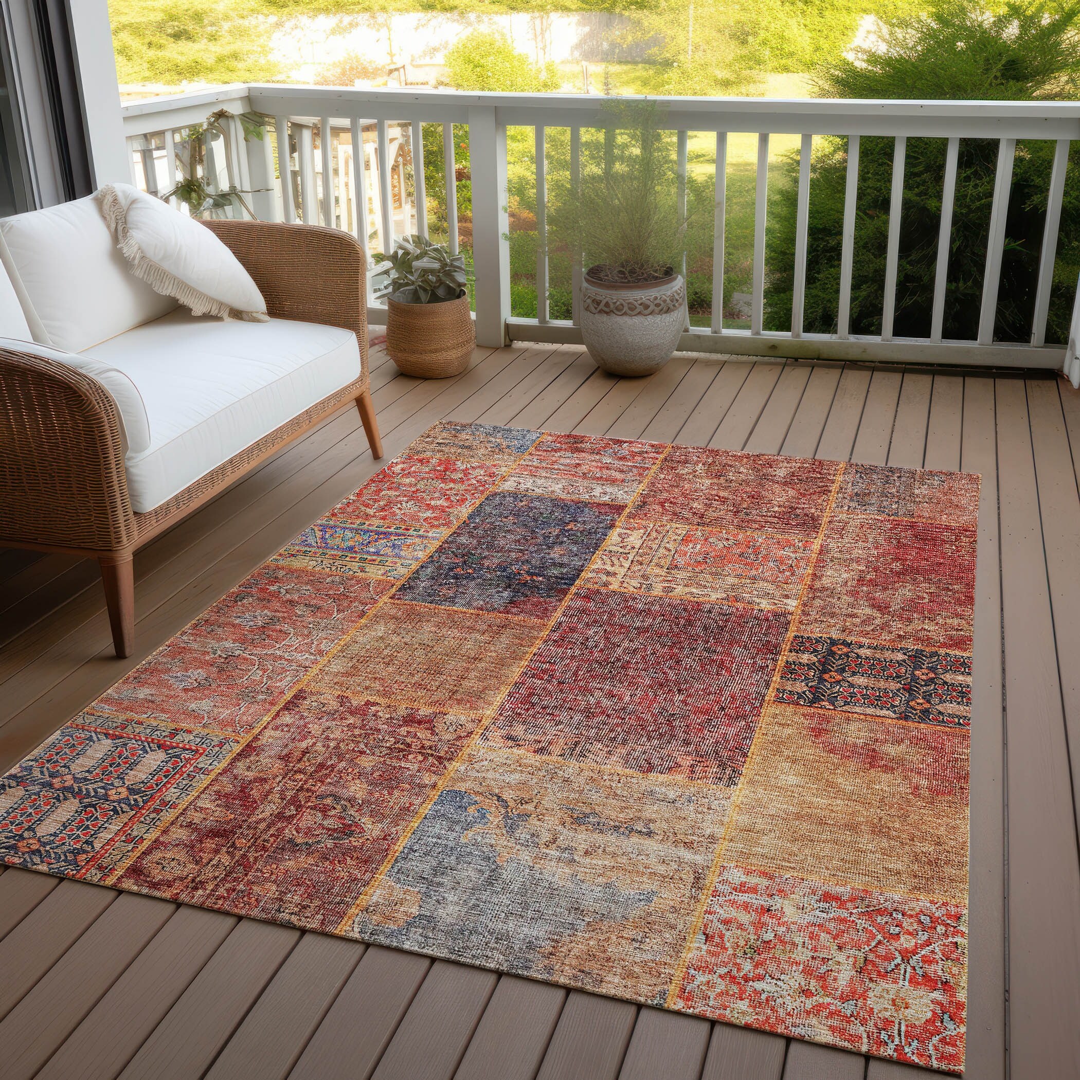 ラグ・カーペット Vintage Dead Stock Fabric Patchwork Rug Machine Washable Indoor/ Outdoor Chantille Persian Vintage