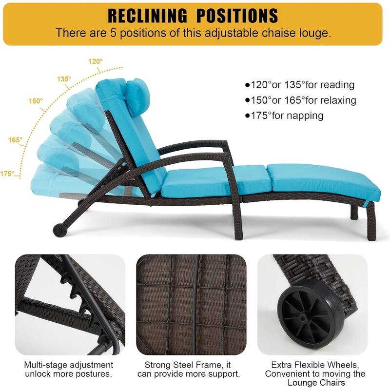 EROMMY Outdoor Patio Lounge Chair, Adjustable Recliner Outdoor Lounge Chairs, Multiple Colors Available