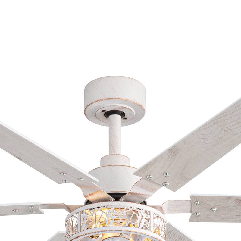 2pcs 46-inch Reversible 6-Blade Distressed White Ceiling Fan with Light and Remote