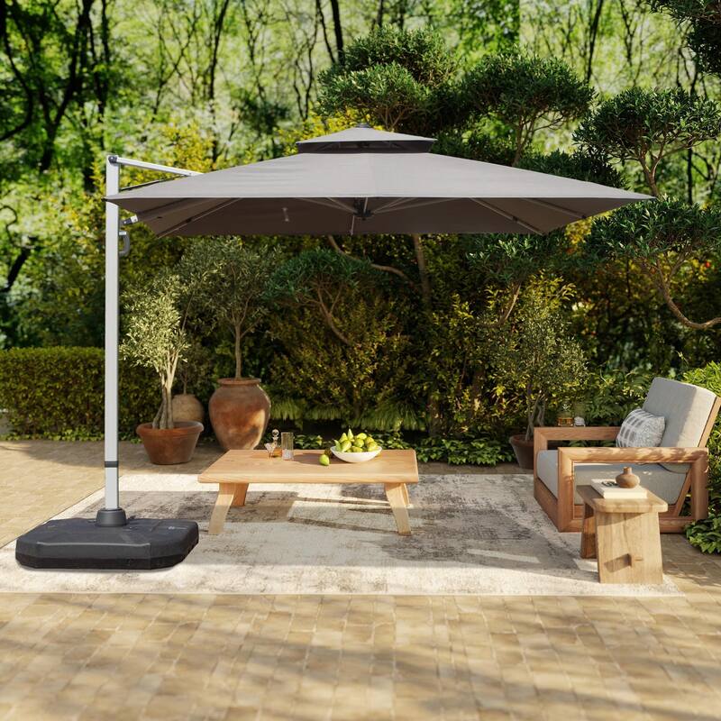 Aluminum Patio Umbrella - 360° Rotation, Hydraulic Lift - Grey(9' × 9')