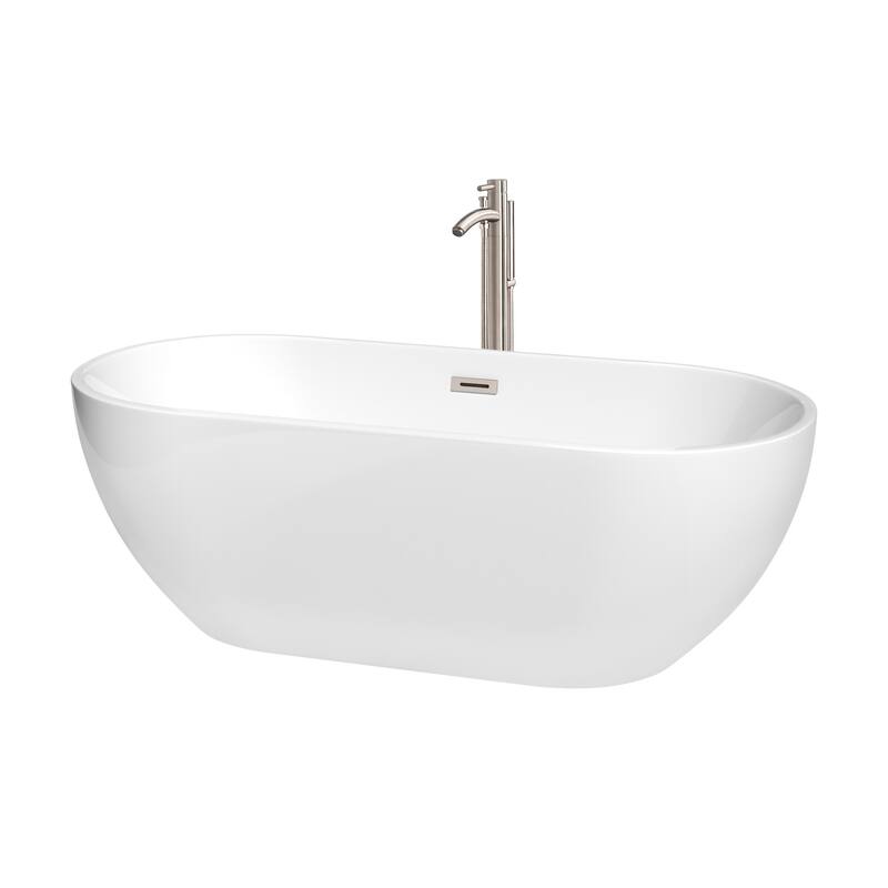 Wyndham Collection Brooklyn 67" Free Standing Acrylic Soaking Tub with - White / Brushed Nickel Trim