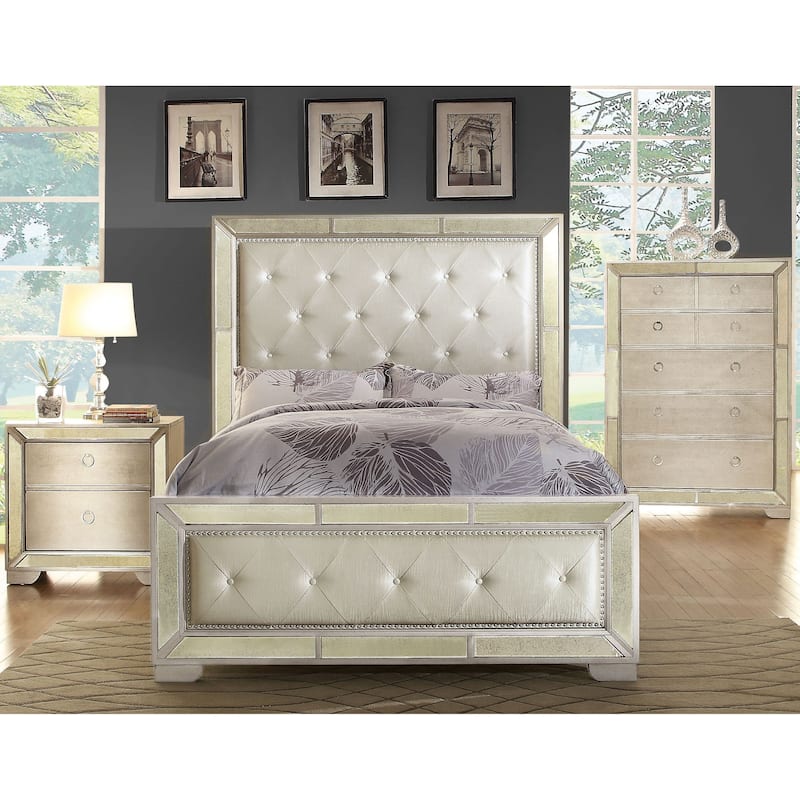 Furniture of America Gevi Modern Gold Faux Leather Padded Panel Bed