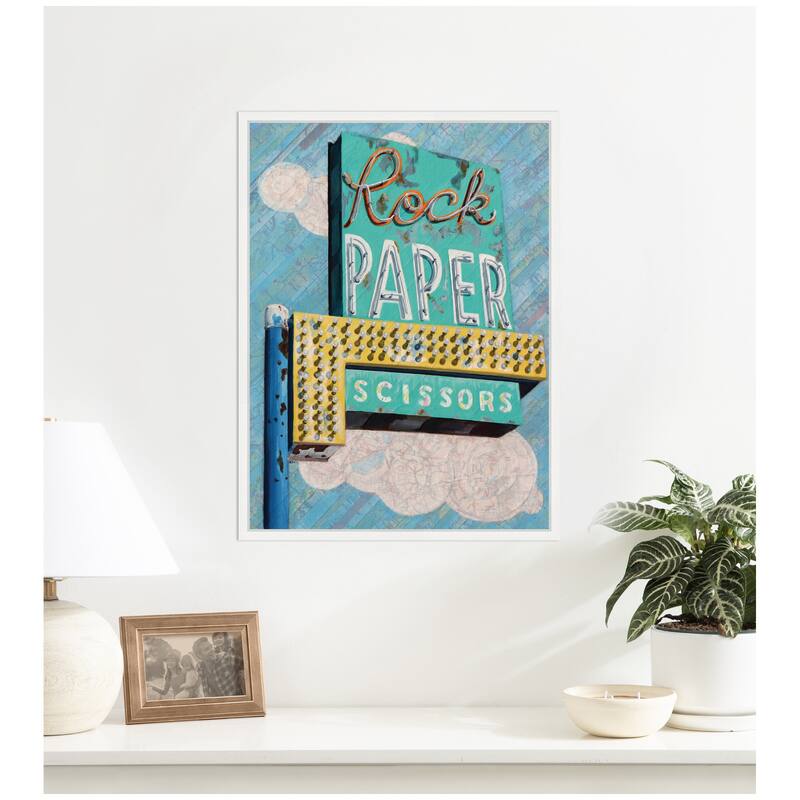 Kate and Laurel Rock Paper Scissors by Krista V. Allenstein Framed Canvas Wall Art Print