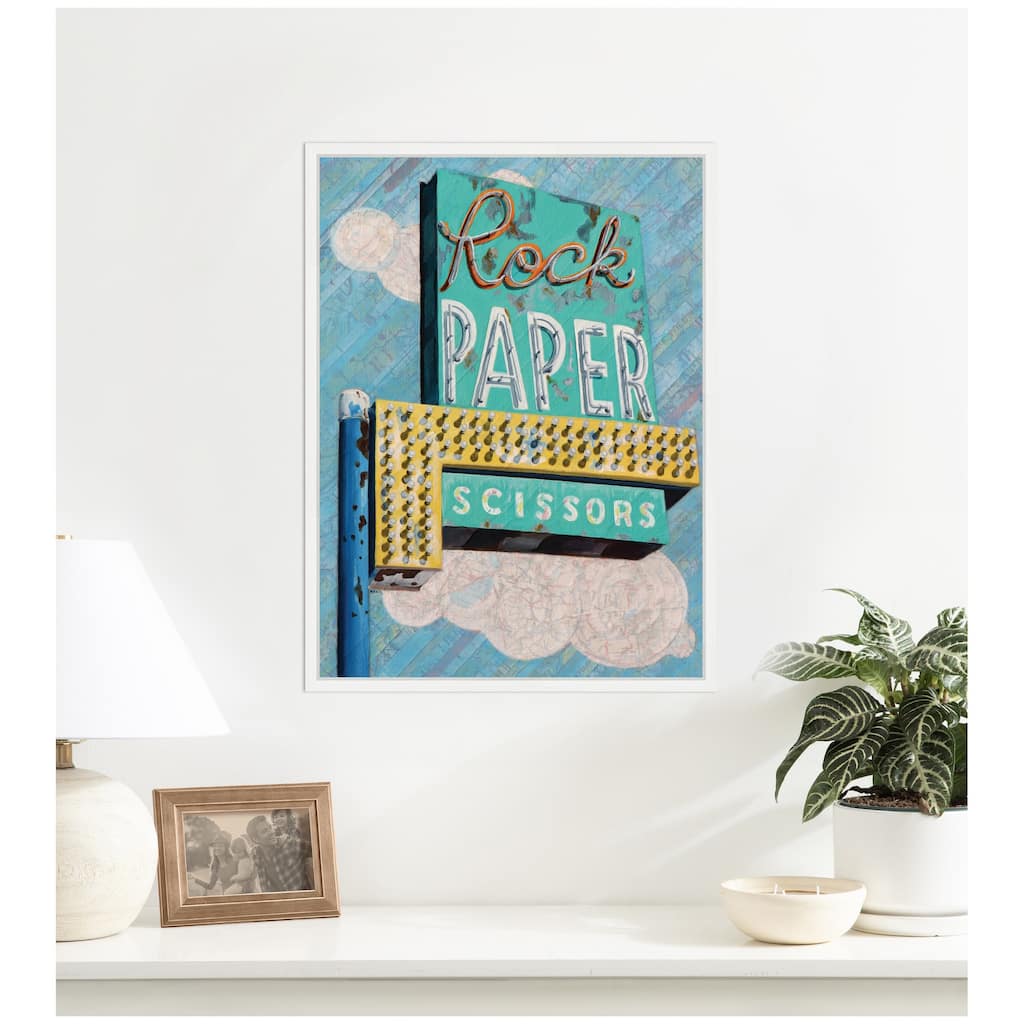 Kate and Laurel Rock Paper Scissors by Krista V. Allenstein Framed Canvas Wall Art Print