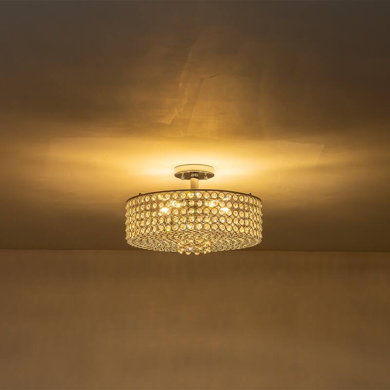 Modern 5 Light Mesh Crystal Shade Semi-Flush Mount Ceiling Light - Dia.15.75-in