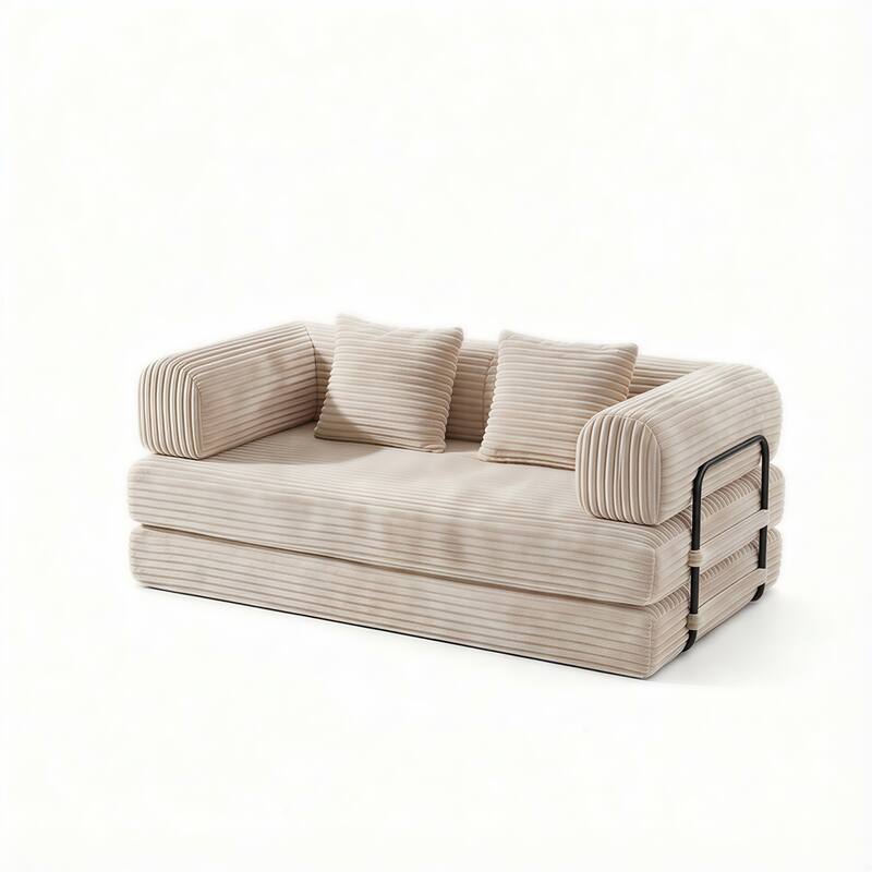 Convertible Sofa Bed, 3 in 1 Folding Loveseat Couch Bed Foldable Boneless Couch Floor Sleeper, Corduroy Pull Out Sofa Bed