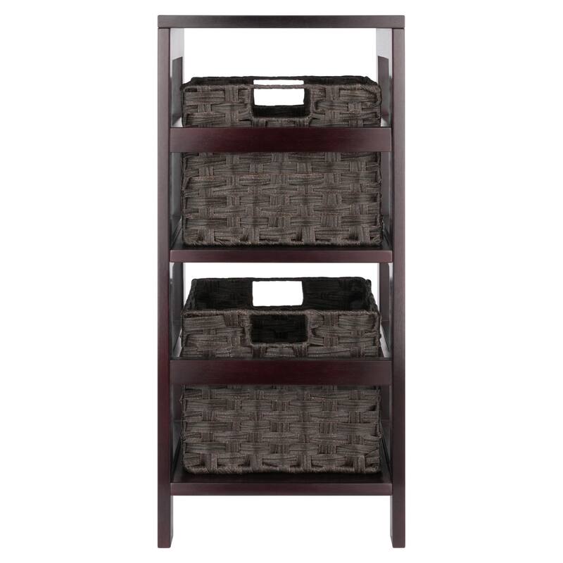 Leo 3-Pc Storage Shelf with 2 Foldable Woven Baskets, Espresso and Chocolate - 13.39 x 11.22 x 29.21 inches