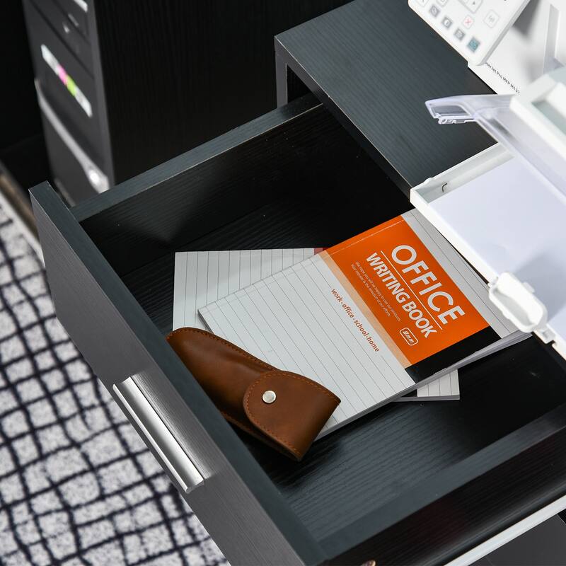 HOMCOM Indoor Office Storage Cabinet with 3 Storage Drawers, Open Shelving, & Wheels