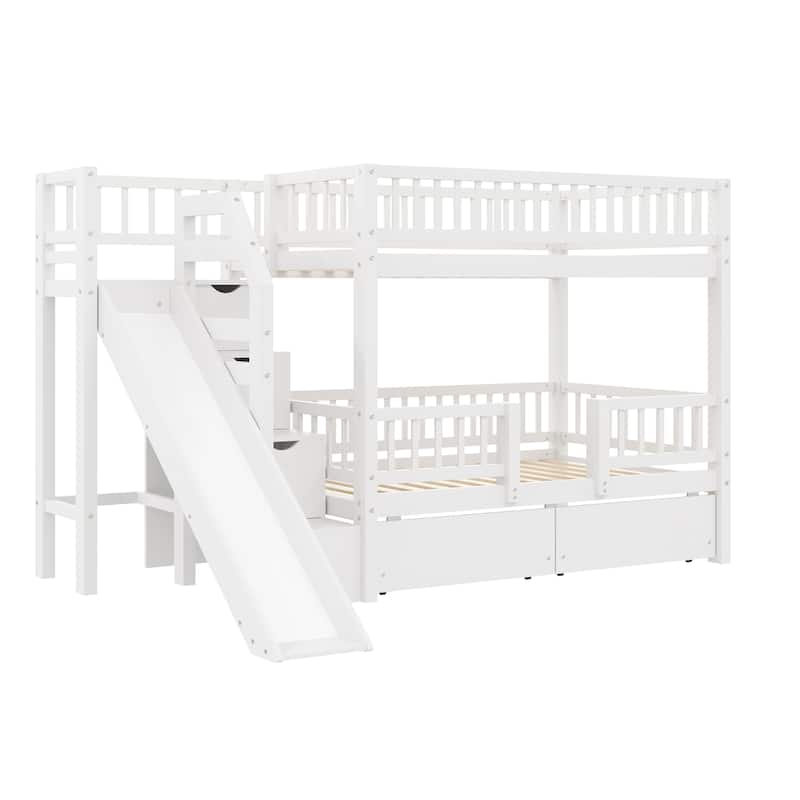 Roomfitters Twin Over Twin Bunk Bed with Slide, Storage Staircase and Drawers