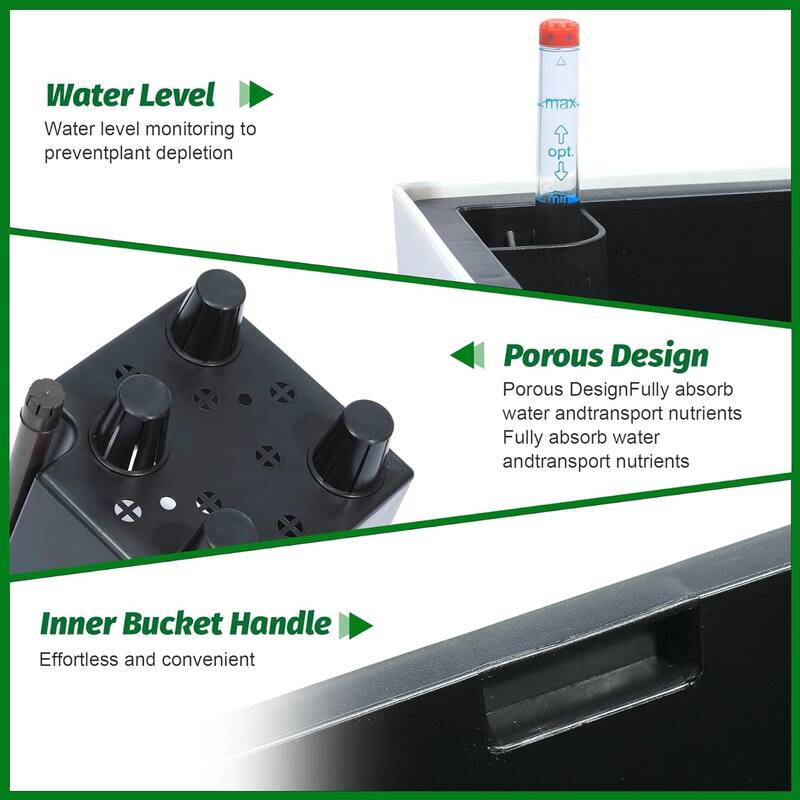 16-in Tall Self-Watering Planters Set of 4 with Drainage Holes Water Level Monitor and Inner Bucket Black