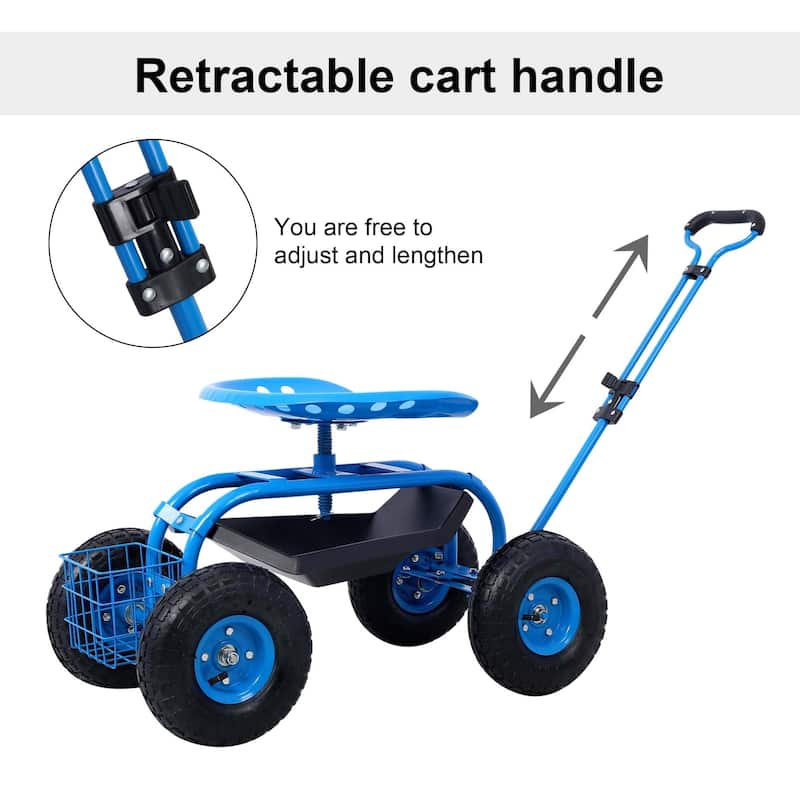 Rolling Gardening Chair Cart with Wheels, 360 Swivel Rolling Scooter - 42.5"Lx17.7"Wx22.4“H