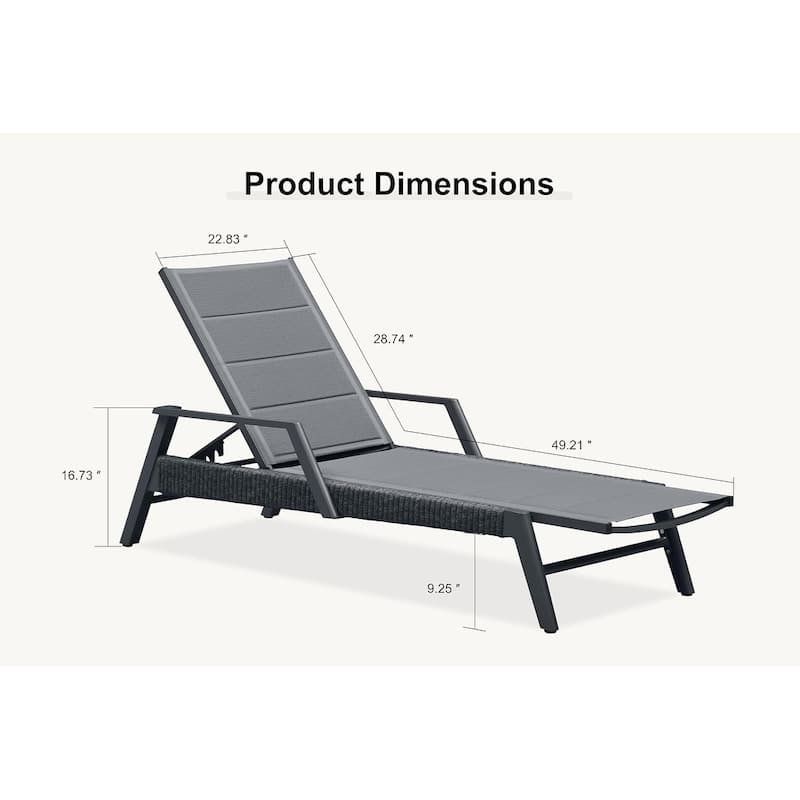 PURPLE LEAF Aluminum Adjustable Chaise Lounge with Cushion, Set of 2, for Poolside Sunbathing, Shale Color