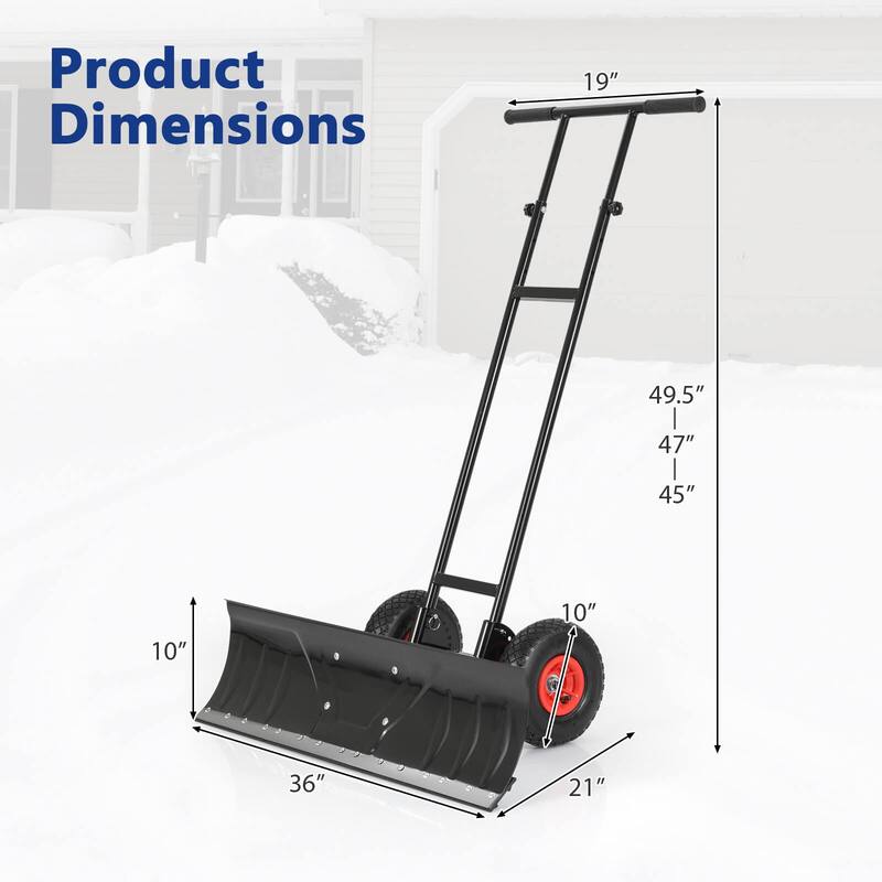 Costway 36" Snow Shovel Pusher with 10" Inflatable Wheels Adjustable - See Details