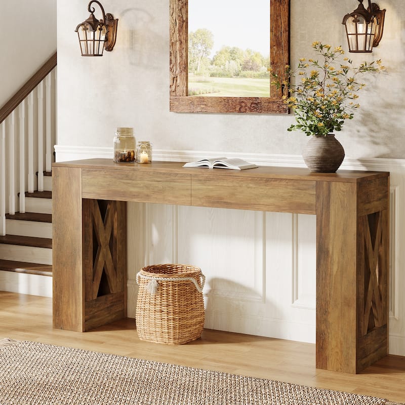 63-Inch Long Console Table, Entryway Table with 2 Drawers, Sofa Table Behind Couch for Entrance, Hallway, Living Room