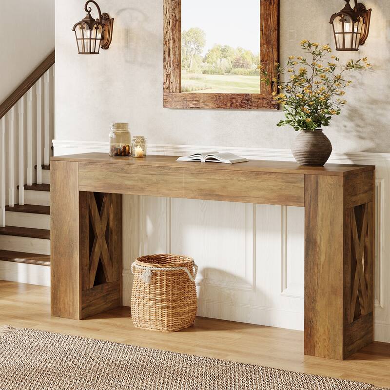 63-Inch Long Farmhouse Console Table with 2 Drawers for Entryway