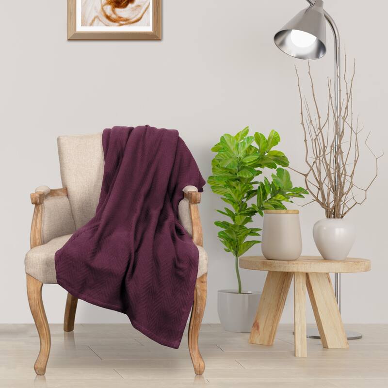 Superior Metro Zig-Zag Chevron All-Season Bedding Cotton Blanket - California King - Plum