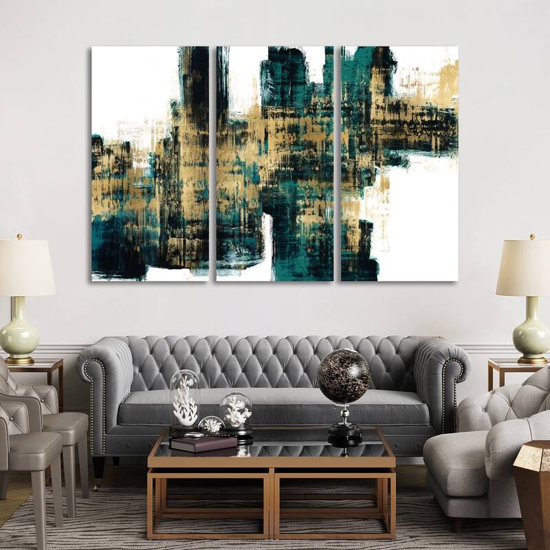 iCanvas "Vibrant Gold on Teal" by Alex Wise 3-Piece Canvas Wall Art Set