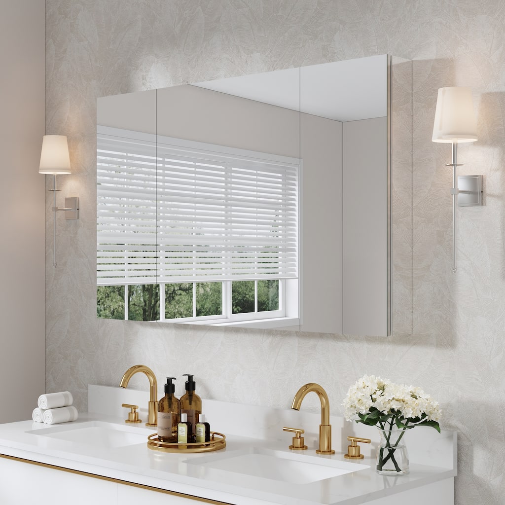 48"W X 30'H Bathroom Recessed or Surface Wall Mount Medicine Cabinet With Adjustable Glass Shelves