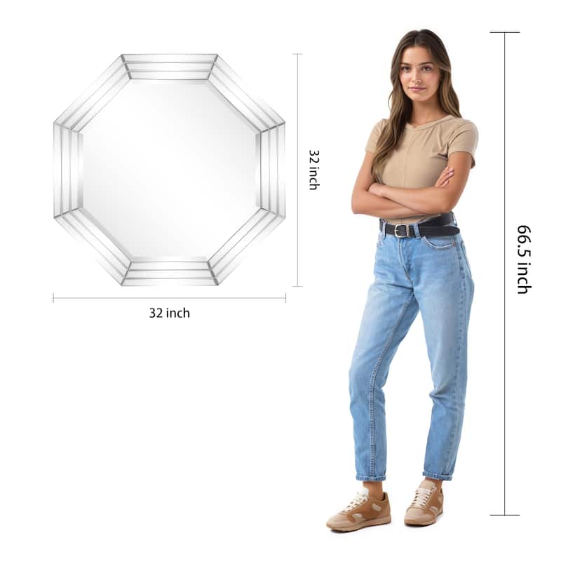 Multi-Faceted Framed Octagon Wall Mirror, Ready to Hang, 32" x 32" - Clear - 32 x 32