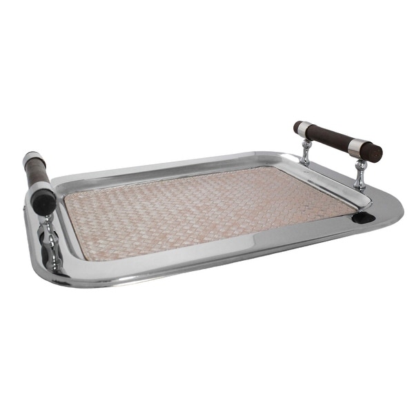 Sol Living Rectangular Stainless Steel Serving Tray, Pink Leather - 16.5" x 13" x 2.8". Opens flyout.