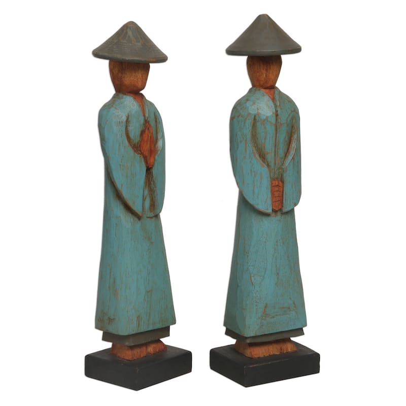 Wood sculptures, 'Farmer Greetings' (pair)