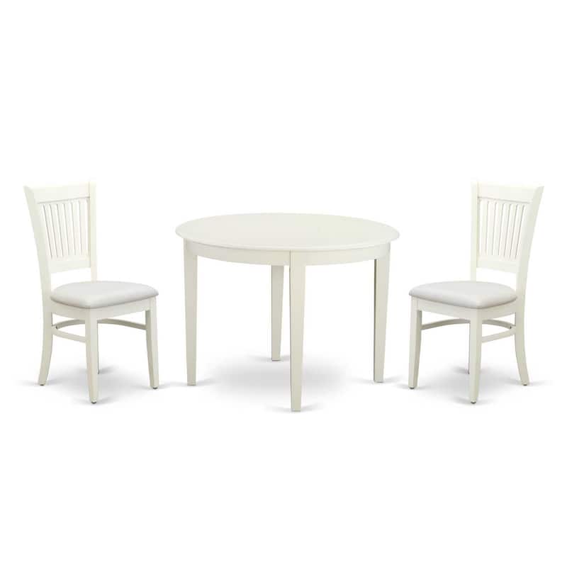 Modern 3-Piece Dining Set - Round Table & 2 Wood Chairs - Linen White & Black Finish