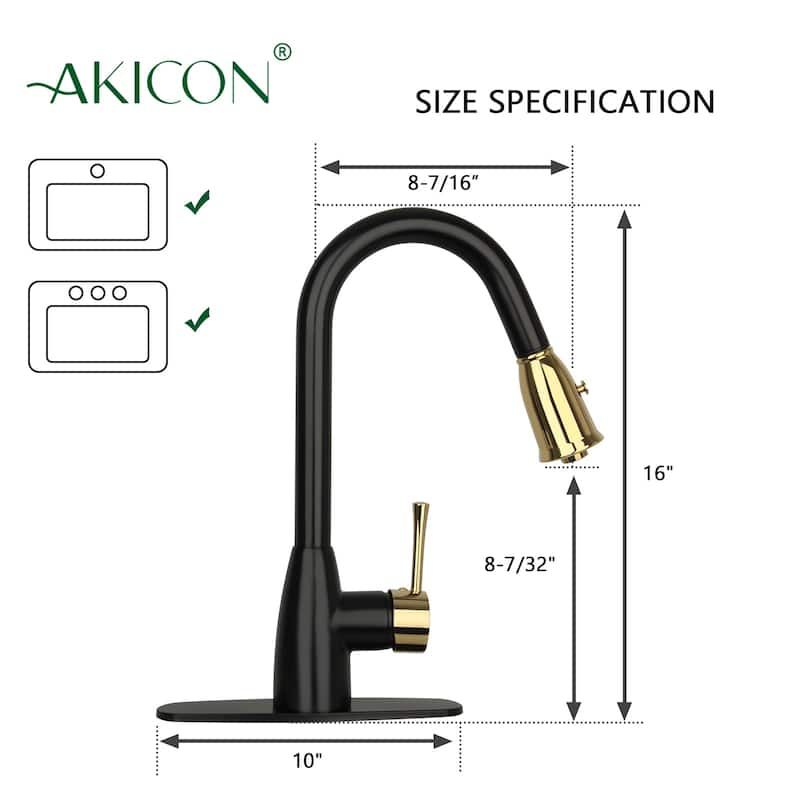 One-Handle Matte Black and Rose Gold Pull Down Kitchen Faucet with Deck Plate - 5 Years Warranty - 16x8.2