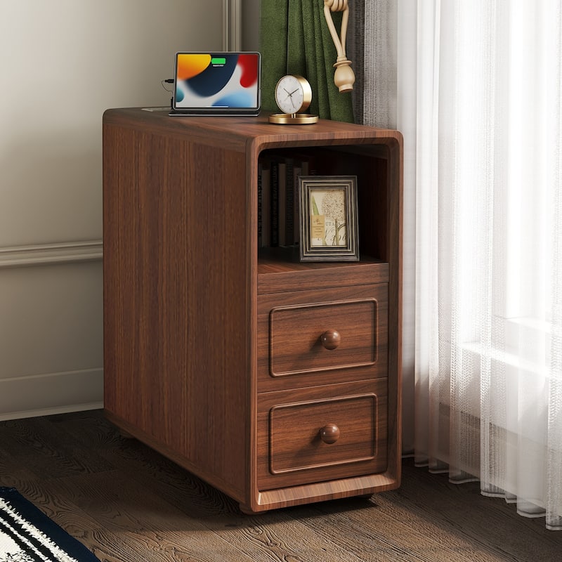GDF Studio - Alton Transitional Tall Corner End Table with Drawers & Open Shelves