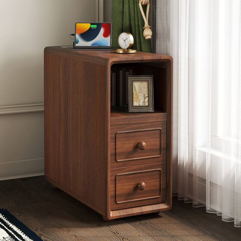 Side Table Storage Cabinet End Table with Drawers, File Cabinet Nightstand Corner Table with Open Shelf