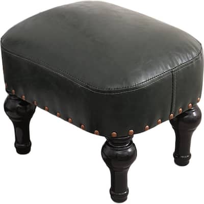 Leather Footrest Wood Ottoman (DEEP Green)