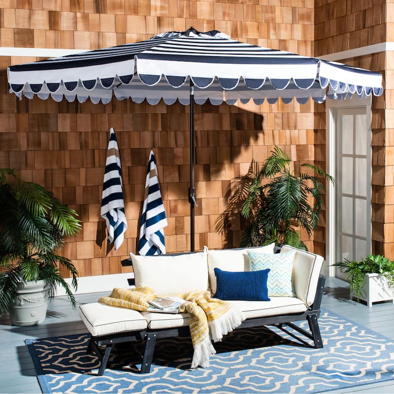 SAFAVIEH Outdoor Jaylee 11Ft Round Crank Umbrella - Navy/White