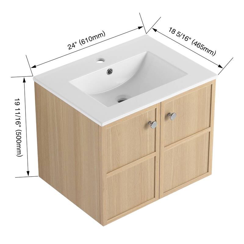 ARTCHIRLY 24/30 Inch Bathroom Vanity with Sink, Floating/Freestanding Bathroom Vanity with Soft Close Door