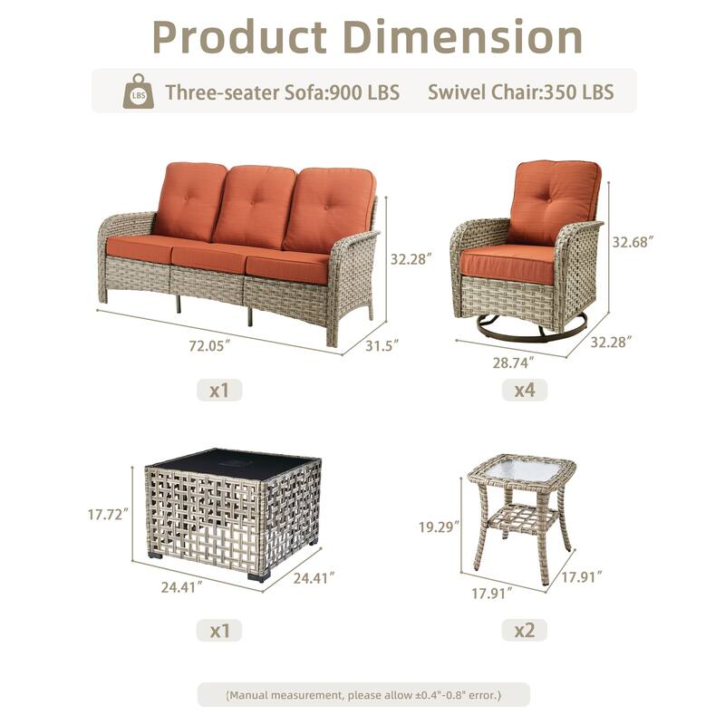 OVIOS 8-piece Patio Wicker Conversation Furniture Set