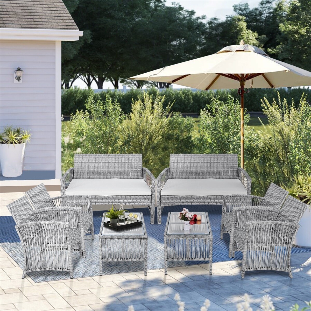 Leisure Zone 8 Pieces Patio Set Outdoor Furniture Rattan Chair Table Overstock 32034514